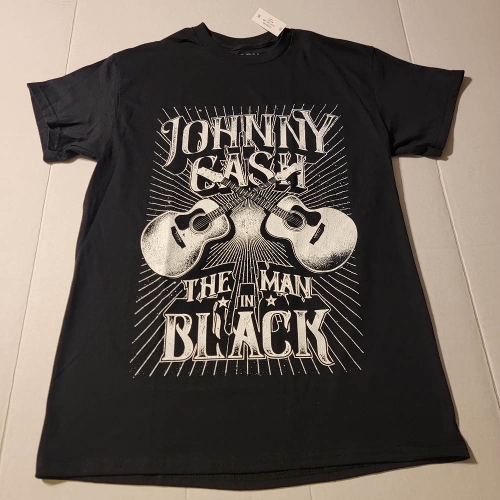 Johnny Cash T-Shirt Black Man In Black Short Sleeve Cotton Men's‎ Medium